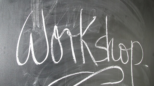 "Workshop" on a chalkboard